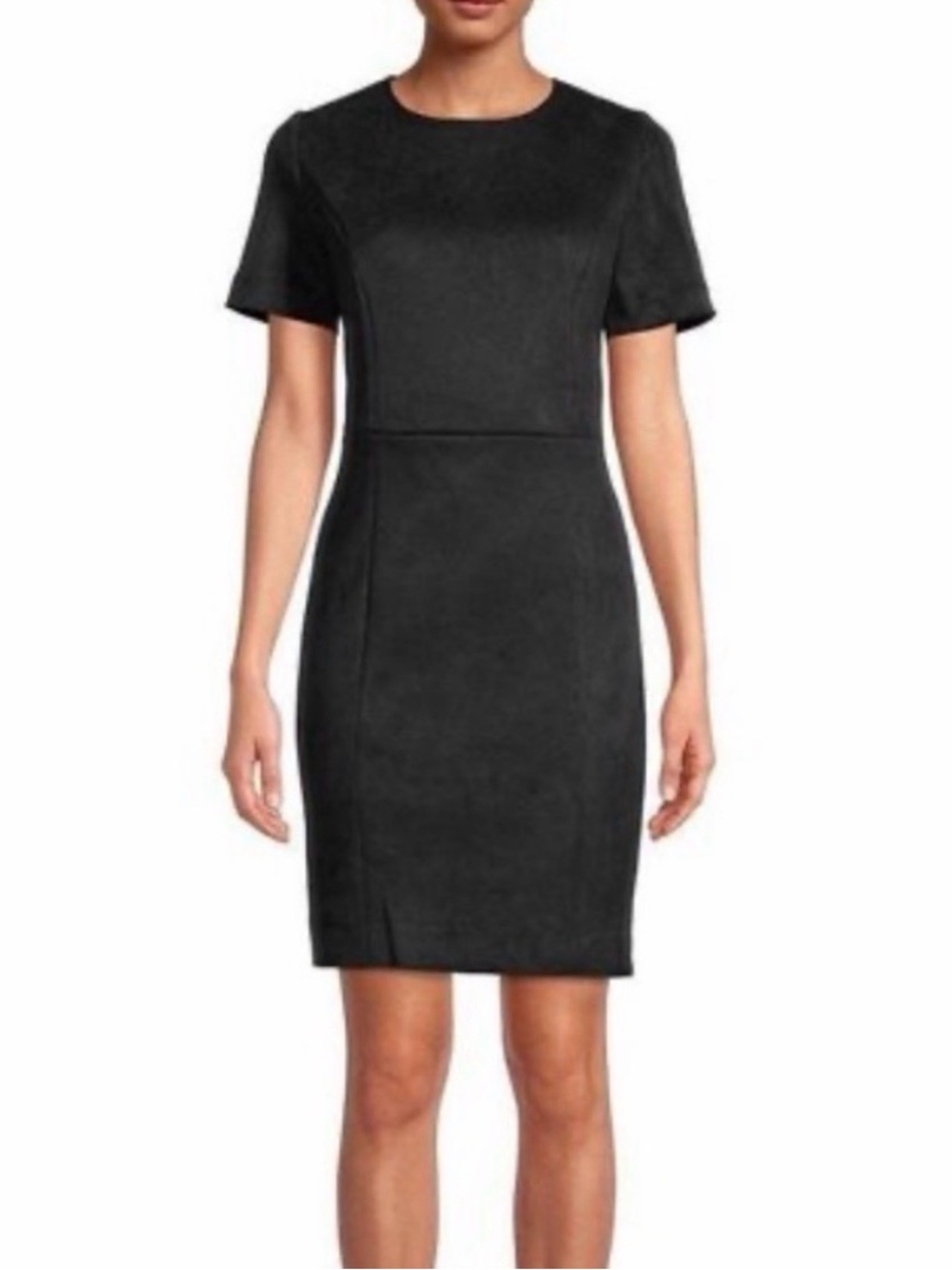 Elie Tahari Black Faux Suede Short-Sleeve Sheath Dress Sz 12